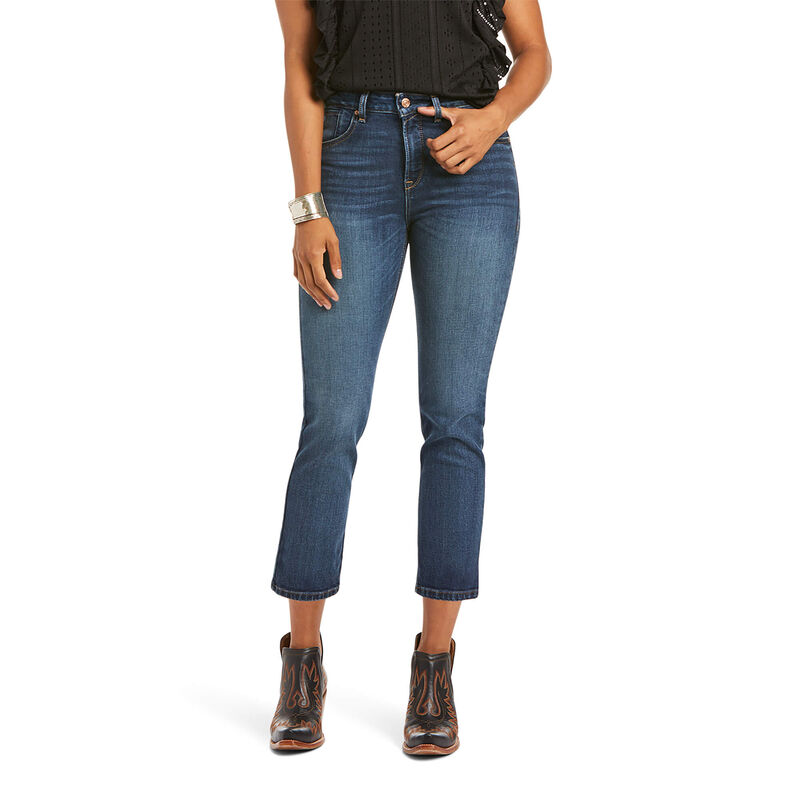 Ariat Jeans Damen - Premium High Rise Straight Crop DunkelBlau ( MQYZC-7620 )